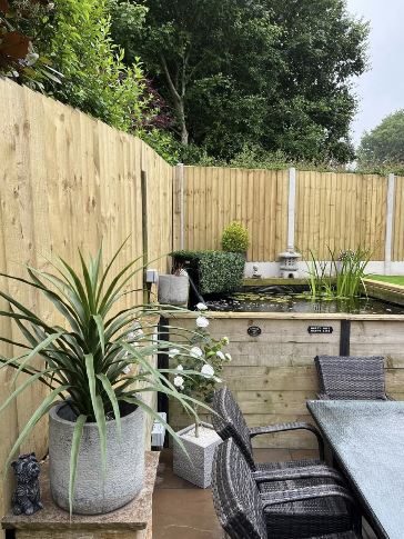 Koi Pond, Planters & Patio Seating