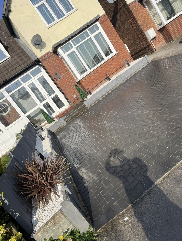 Charcoal Block Paving & Front Garden